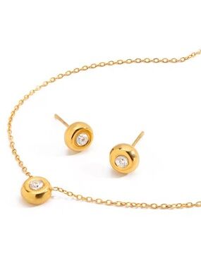 Minimalist 18K Gold filled Lab Sapphire Stud Earrings and Necklace Set